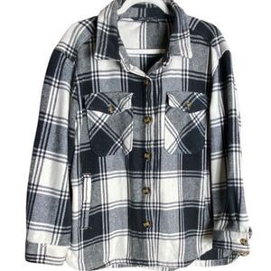Member’s Mark Plaid Shacket Jacket Black White Button Front Pockets Women XL
